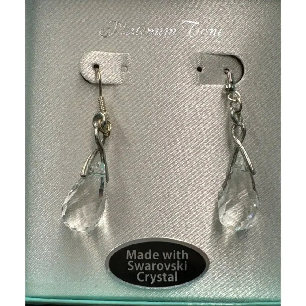 Made with Swarovski Crystal Teardrop Earrings Platinum Tone Clear New Box